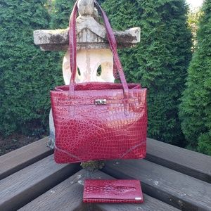 Jaclyn Smith Red Faux Croc Handbag and matching Temanli Leather Wallet